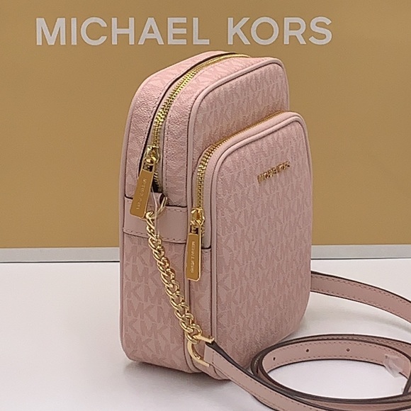 MICHAEL KORS Jet Set Travel Medium Logo Crossbody Bag DARK POWDER BLUSH COLOR - Picture 15 of 16